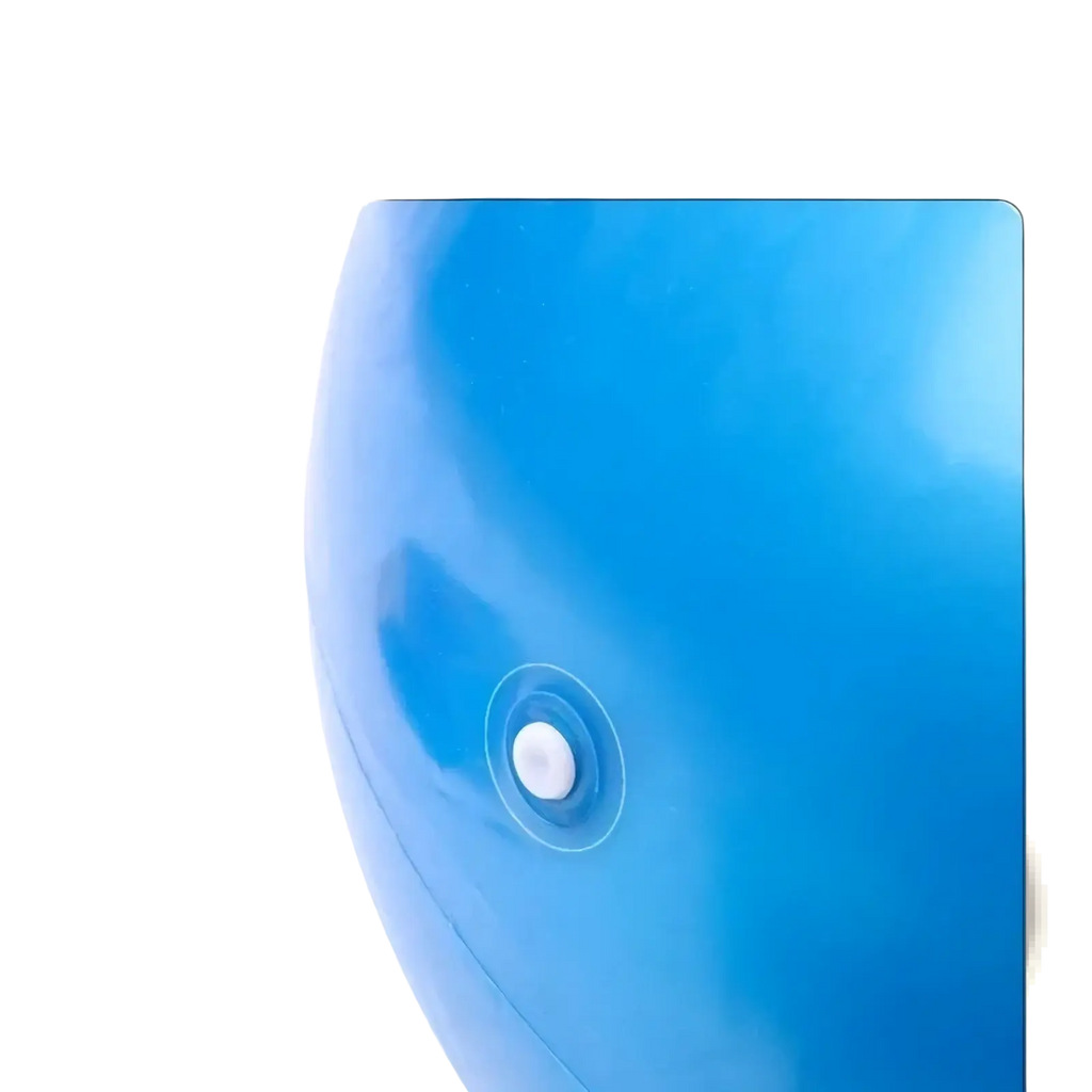 Blue inflatable peanut exercise ball with white valve and leak-proof pores for pregnancy and labor support