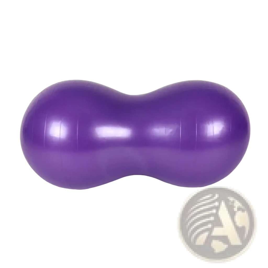 Purple peanut exercise ball with glossy smooth surface designed for pregnancy and labor support