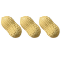 Three beige textured plastic peanuts shown as a peanut squishy filled stress toy for relieving tension