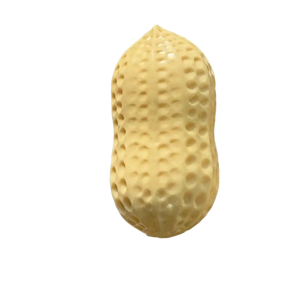 Beige textured peanut squishy filled stress toy with glossy finish and detailed ridges for stress relief