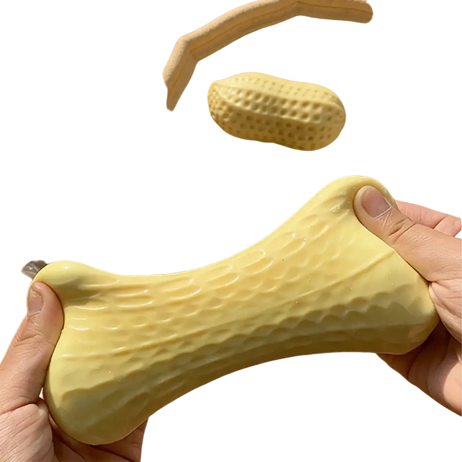 Yellow silicone peanut squishy filled stress toy designed as a peanut-shaped squishy filled reliever toy