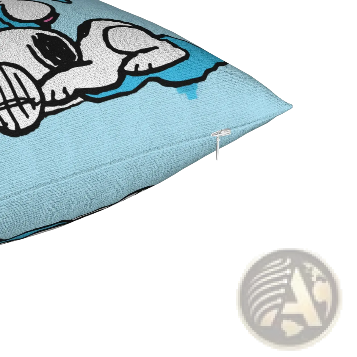 Light blue soft fabric pillow cover featuring cartoon snoopy design with black outlines and white fur for valentine decor