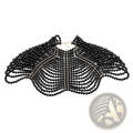 Black beaded pearl body chain fashion necklace with layered wing design and silver-toned metal chains