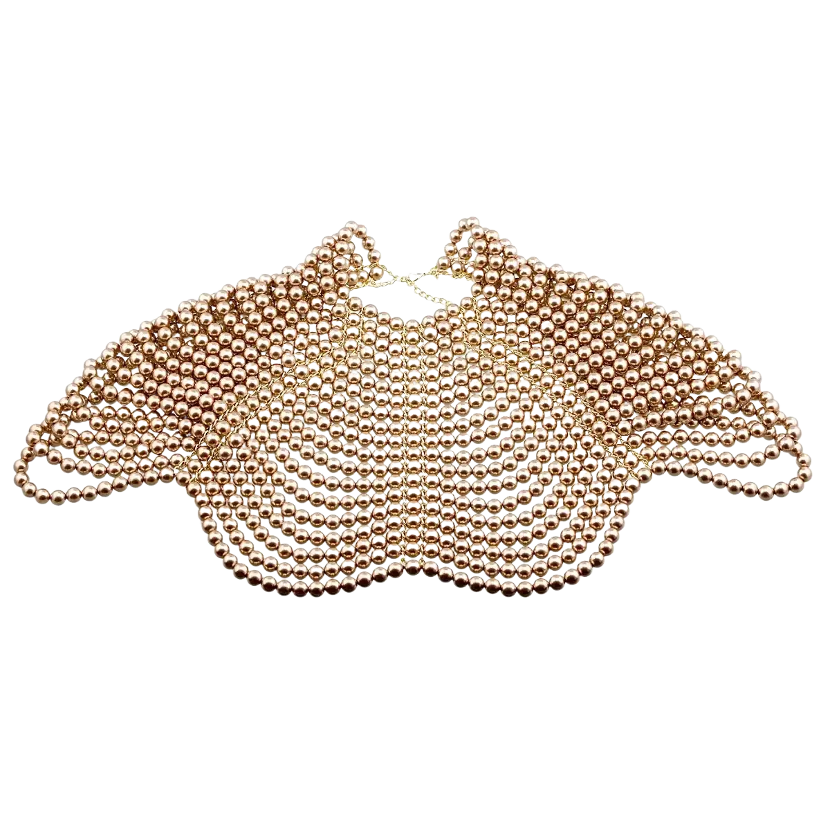 A delicate rose gold beaded choker necklace with layered mesh design in the pearl body chain fashion necklace style