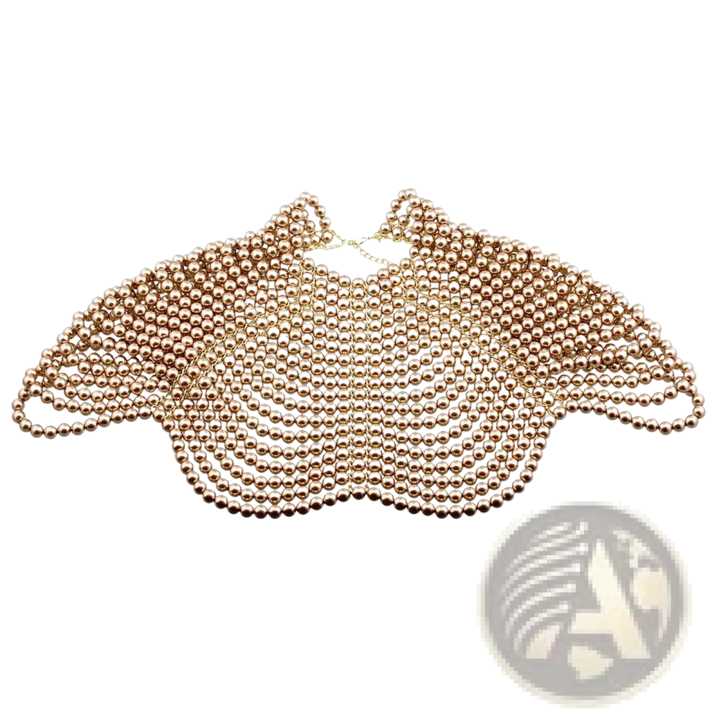 A delicate rose gold beaded choker necklace with layered mesh design in the pearl body chain fashion necklace style
