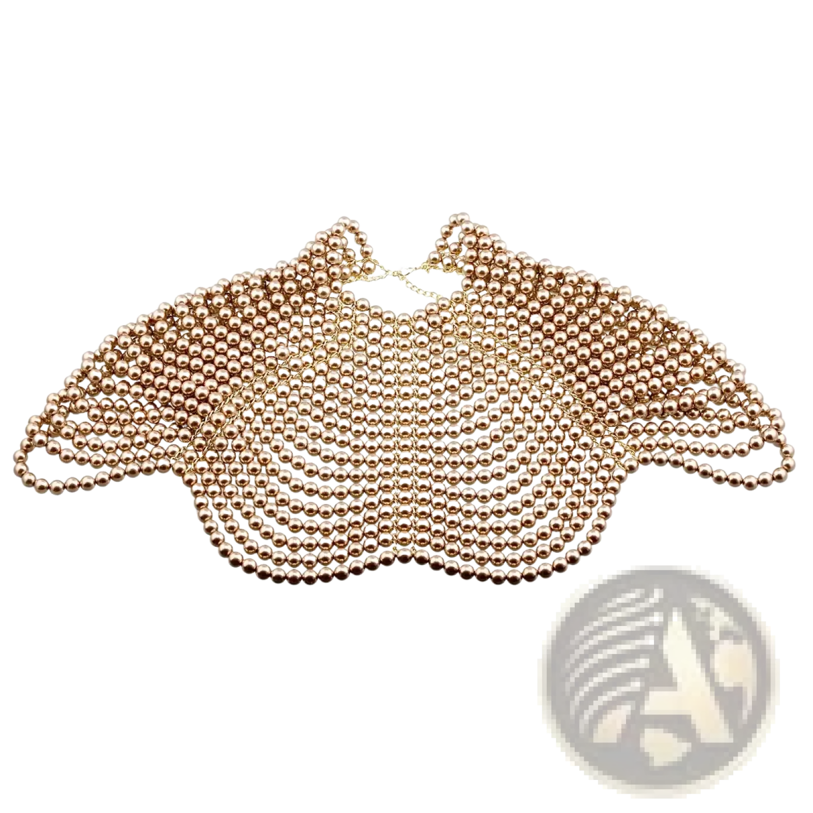 A delicate rose gold beaded choker necklace with layered mesh design in the pearl body chain fashion necklace style