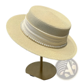 Beige straw sun hat for children with wide brim cream satin ribbon and pearl bead detailing pearl bow straw sun hat
