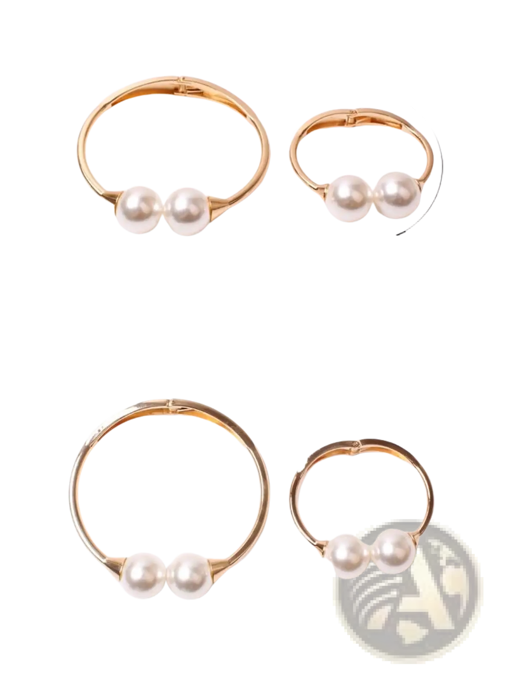Gold-toned alloy pearl curtain tieback with two smooth white pearls on each side and an elegant spring buckle
