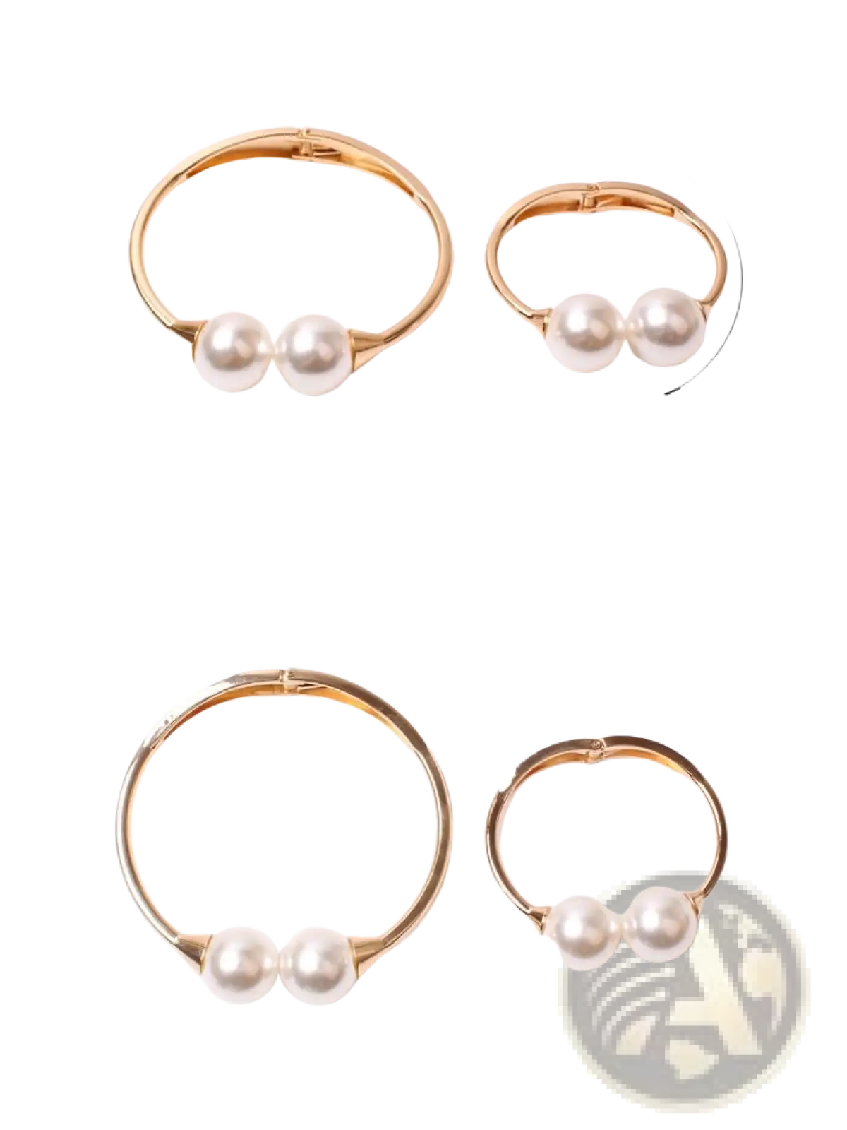 Gold-toned alloy pearl curtain tieback with two smooth white pearls on each side and an elegant spring buckle