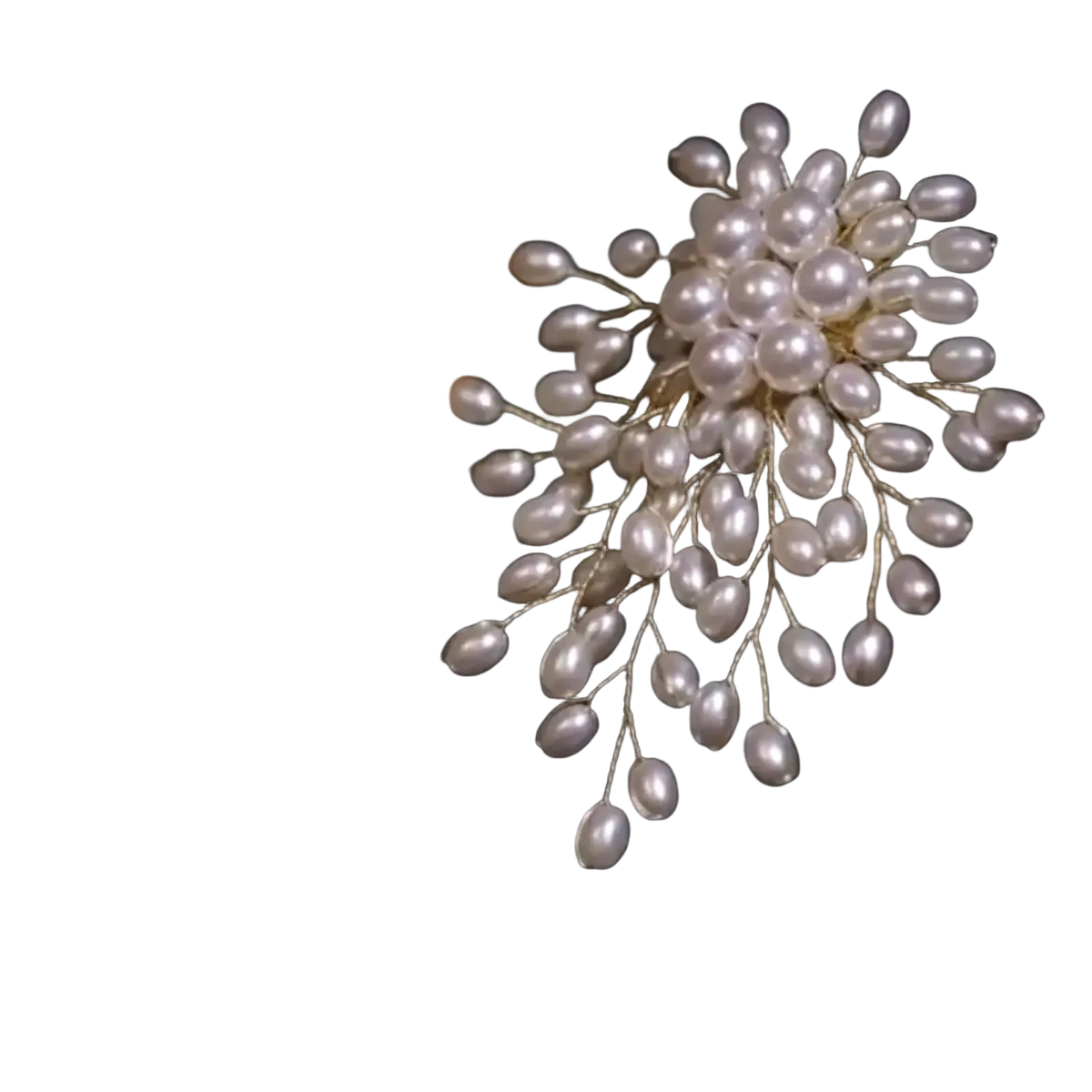Pearl flower brooch pin featuring a gold-toned floral design adorned with numerous white pearls for fashion jewelry