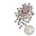 Pearl flower brooch pin featuring a gold-toned floral design adorned with numerous white pearls for fashion jewelry