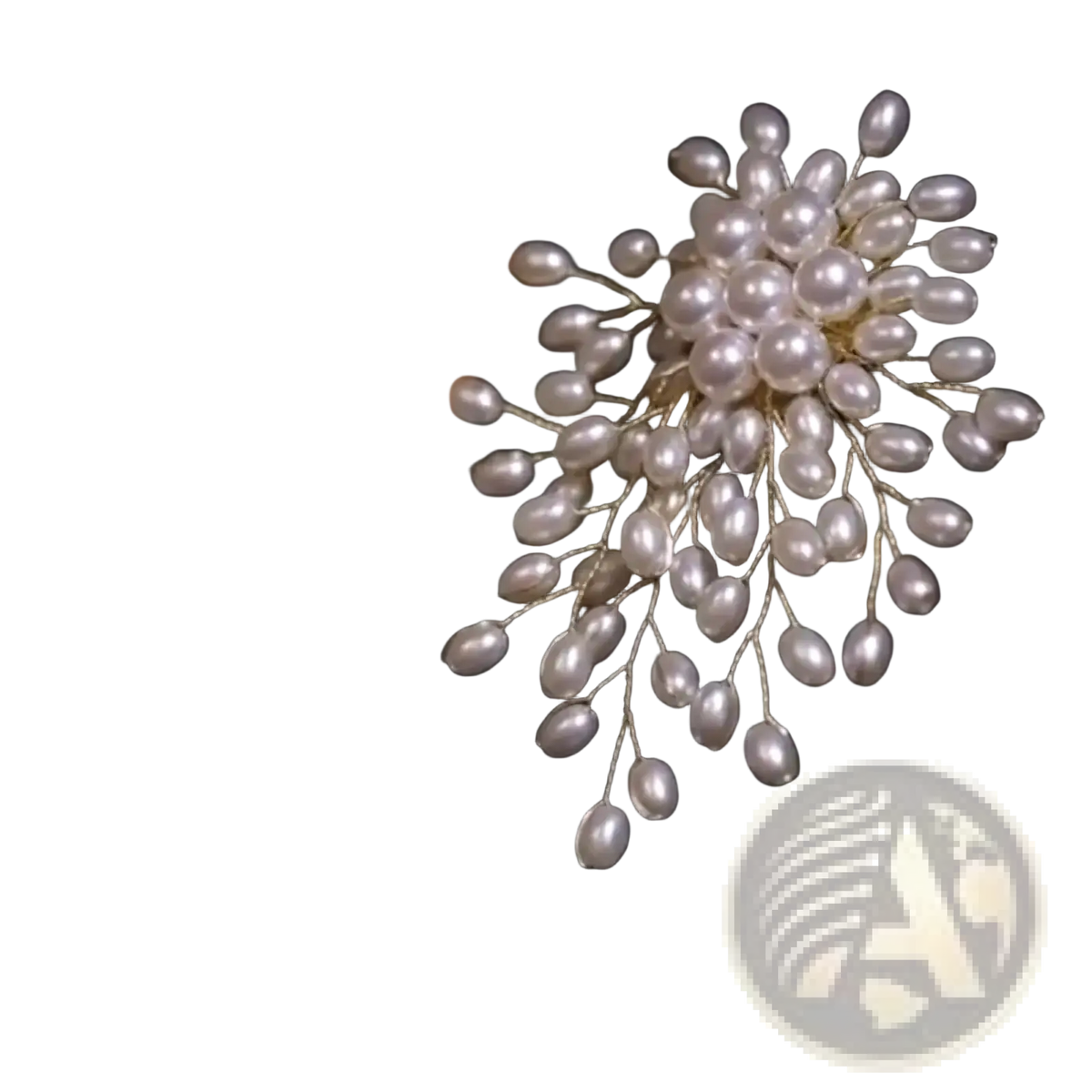 Pearl flower brooch pin featuring a gold-toned floral design adorned with numerous white pearls for fashion jewelry