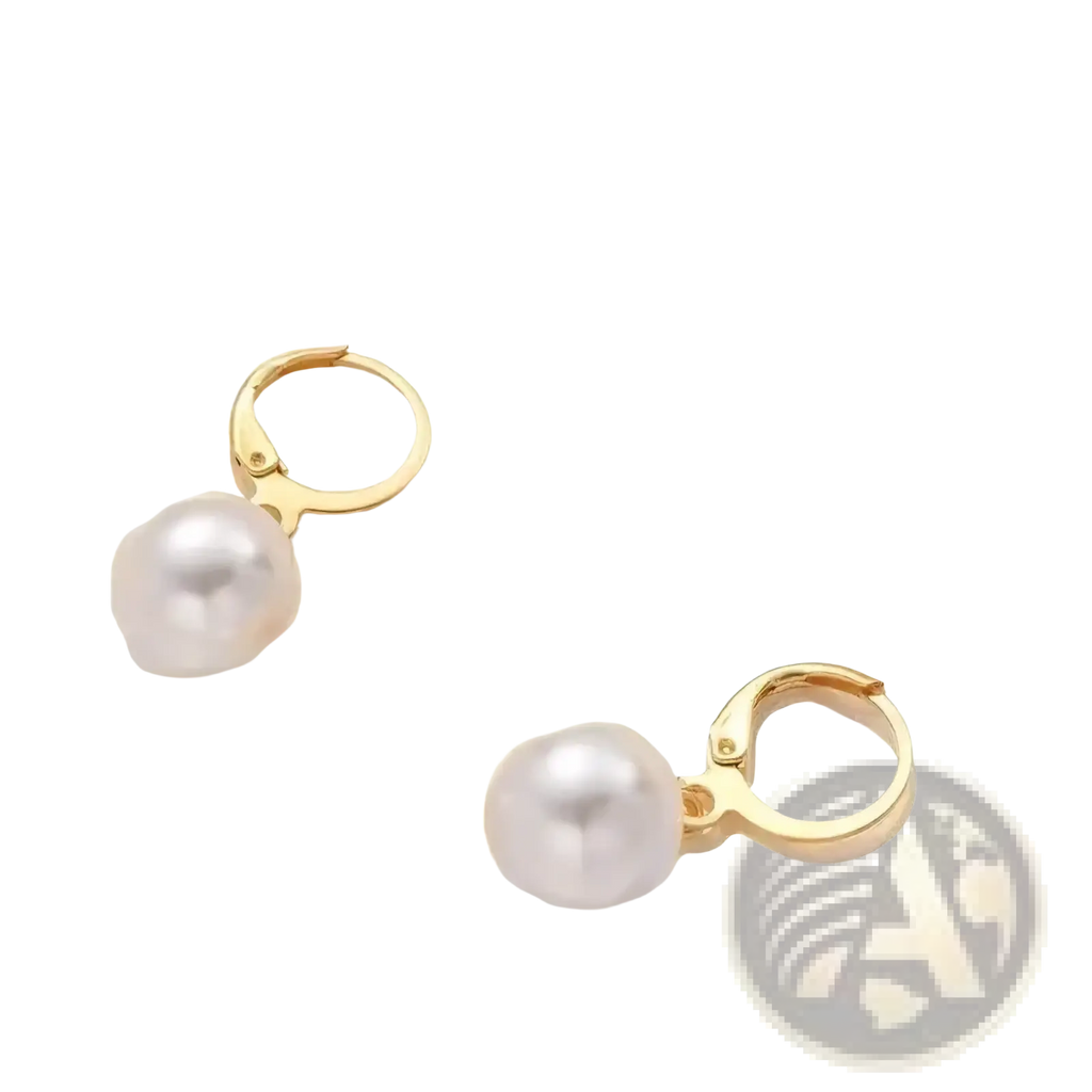 Gold hoop earrings with round white pearls dangling as part of pearl jewelry set pendant necklace earrings