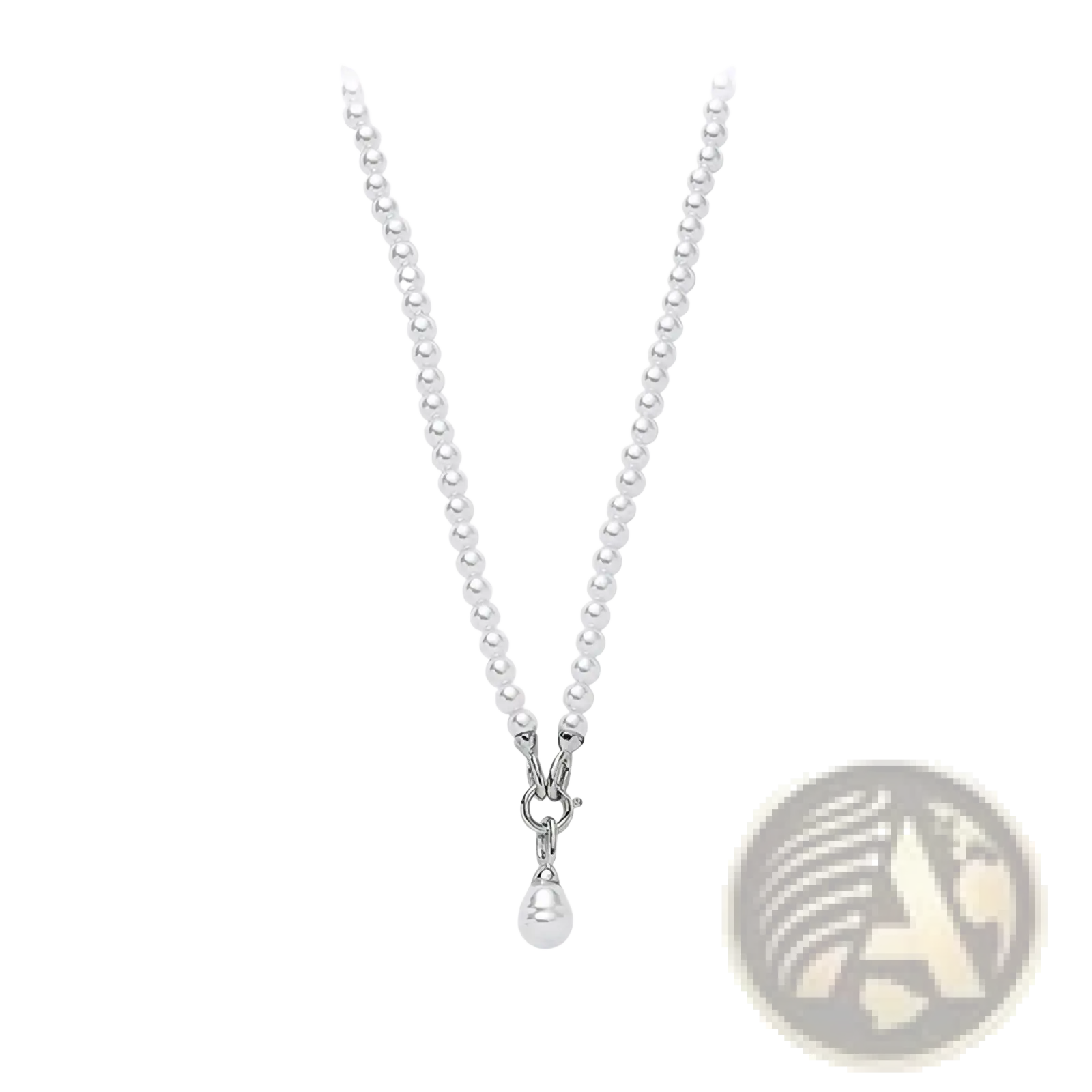Silver beaded necklace with teardrop-shaped pearl pendant on silver chain jewelry for elegant wear