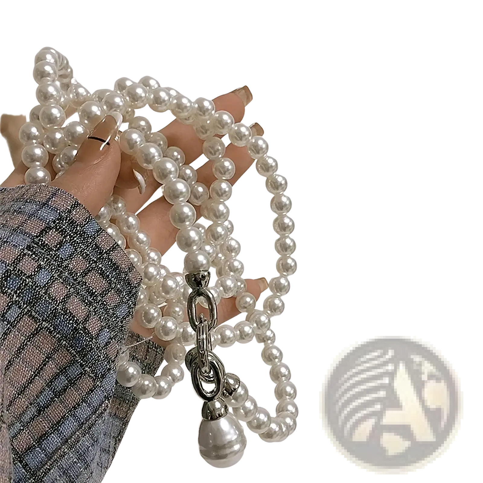 Pearl pendant long necklace for women featuring a delicate strand of white pearls with a silver-toned chain and teardrop pendant