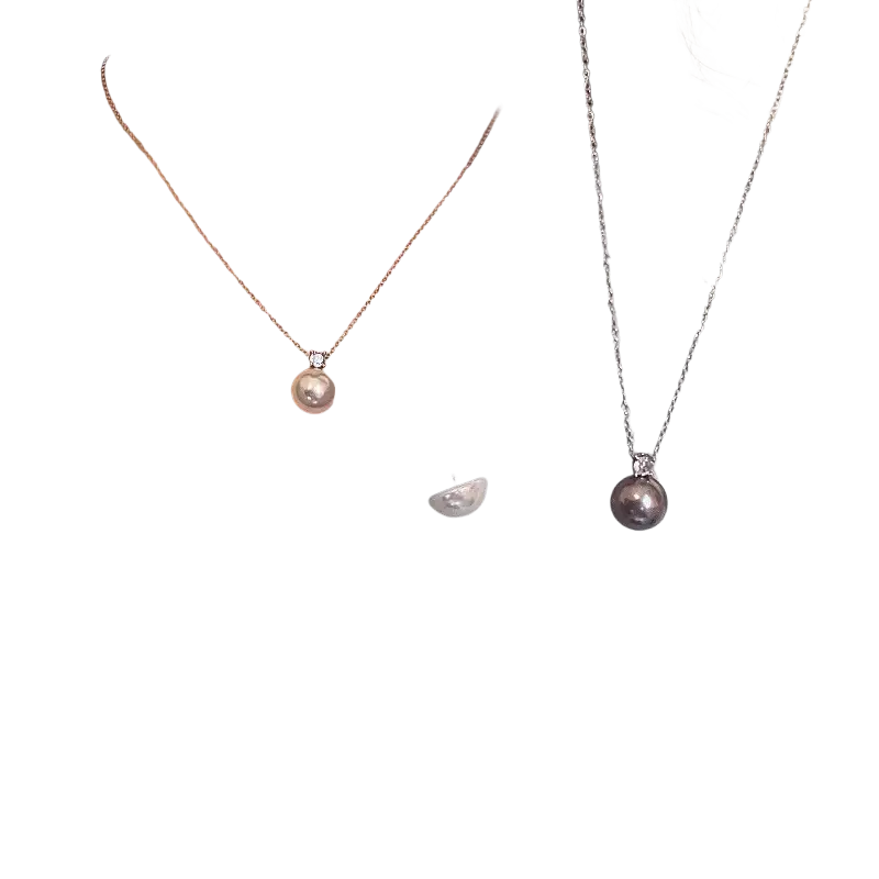 Delicate silver clavicle chain pearl pendant necklace with round lustrous pearl and small diamond accent