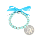 Pearl pet collar pastel ribbon necklace featuring a delicate turquoise pearl bracelet with silver rhinestones and blue satin bow