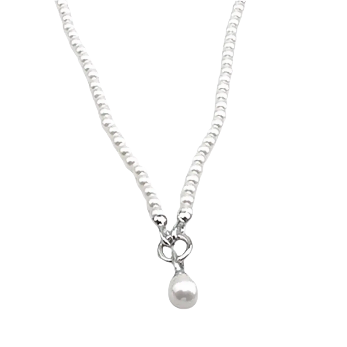 Silver beaded necklace with a pearl teardrop pendant showcasing elegant craftsmanship in sterling silver