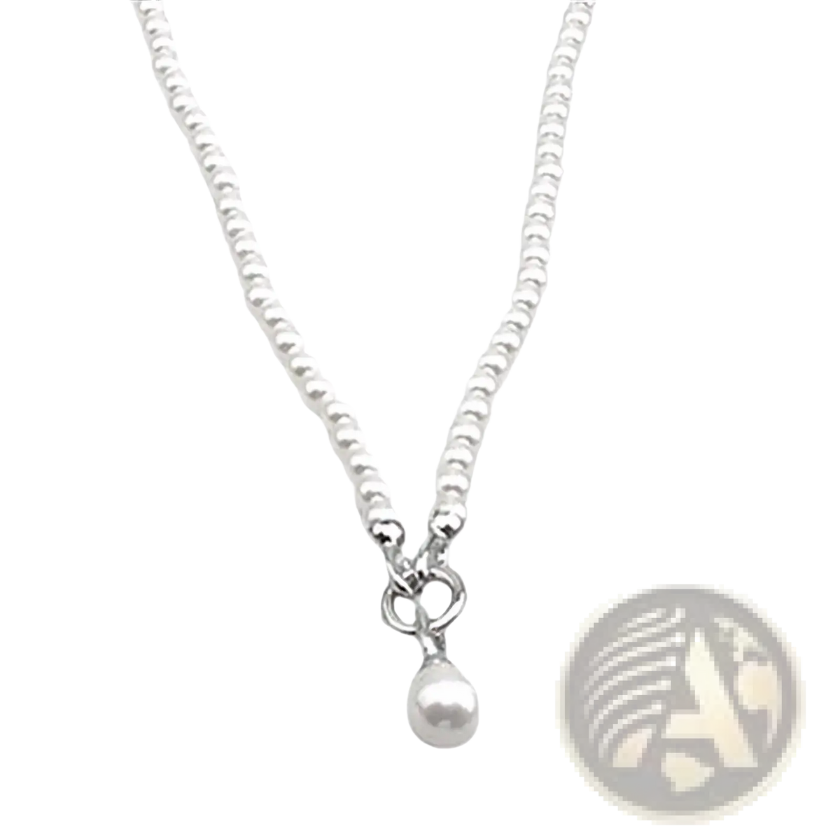 Silver beaded necklace with a pearl teardrop pendant showcasing elegant craftsmanship in sterling silver