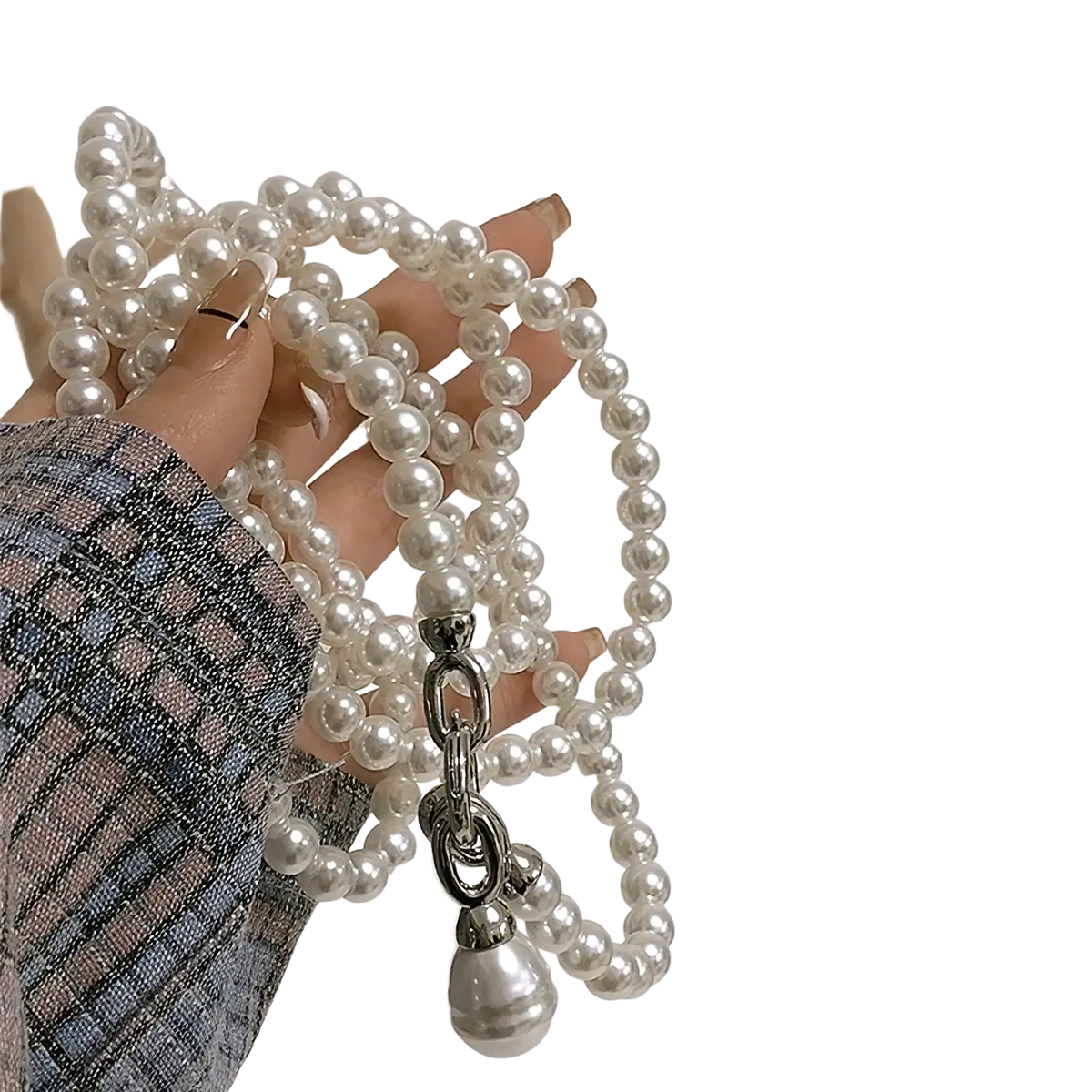 A delicate white pearl teardrop pendant necklace with a silver-toned chain for elegant wear