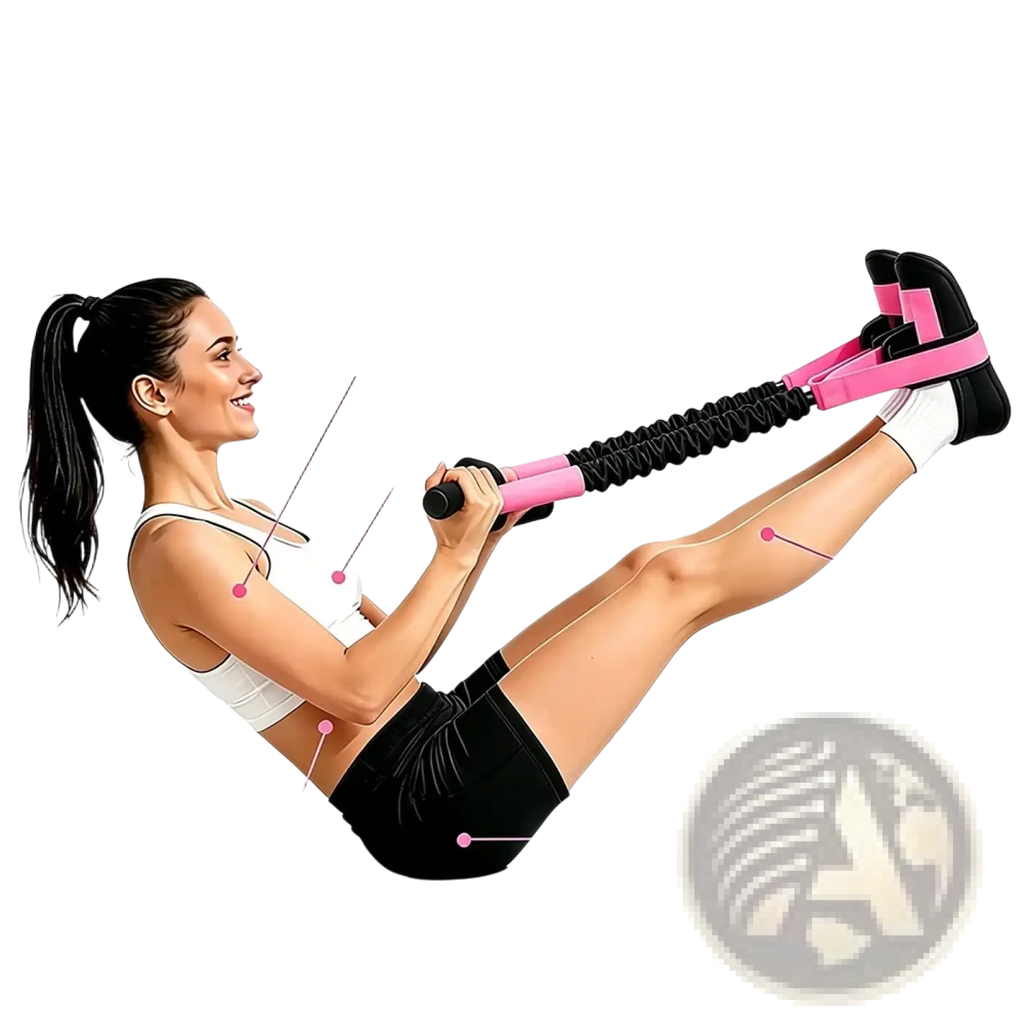 Pedal resistance band fitness equipment in pink and black with adjustable handles for targeted muscle training