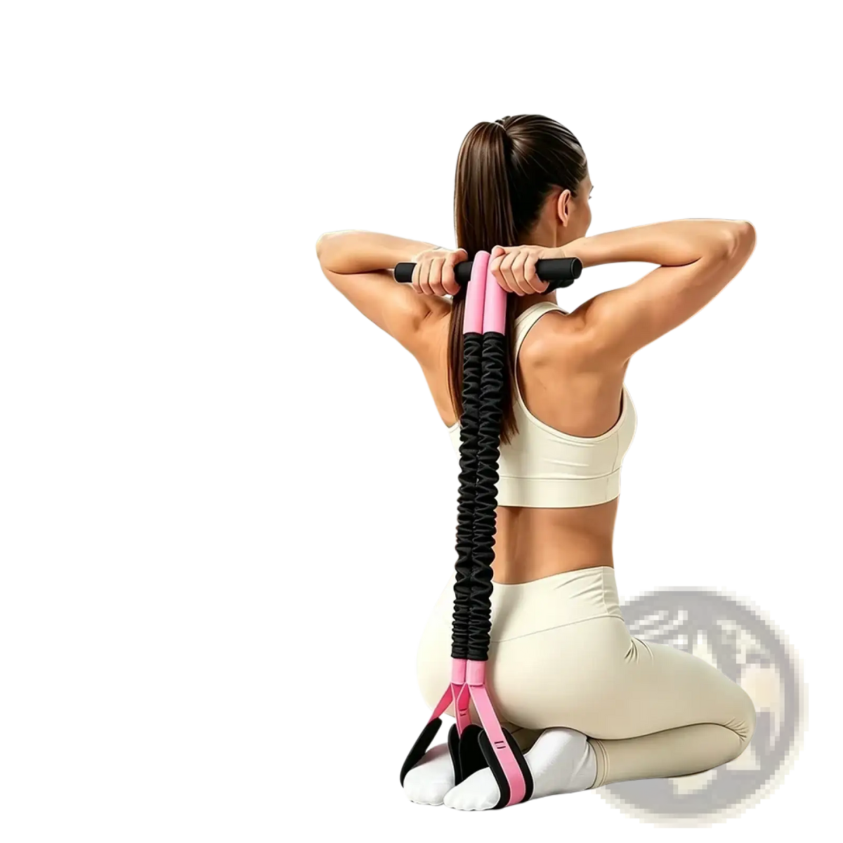 Pedal resistance band fitness equipment in pink and black with soft non-slip foam grips for exercise use