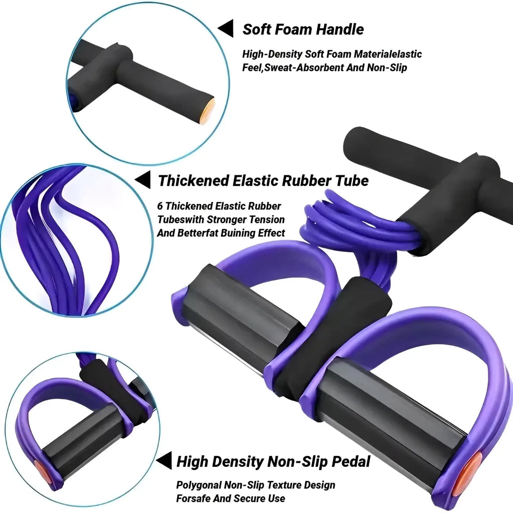 Purple and black pedal resistance band fitness equipment with soft foam handles thickened elastic tubes and non-slip pedals