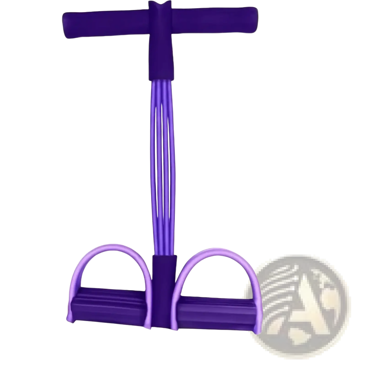Purple rubber pedal resistance band yoga exerciser with t-shaped handle and dual foot loops for fitness workouts
