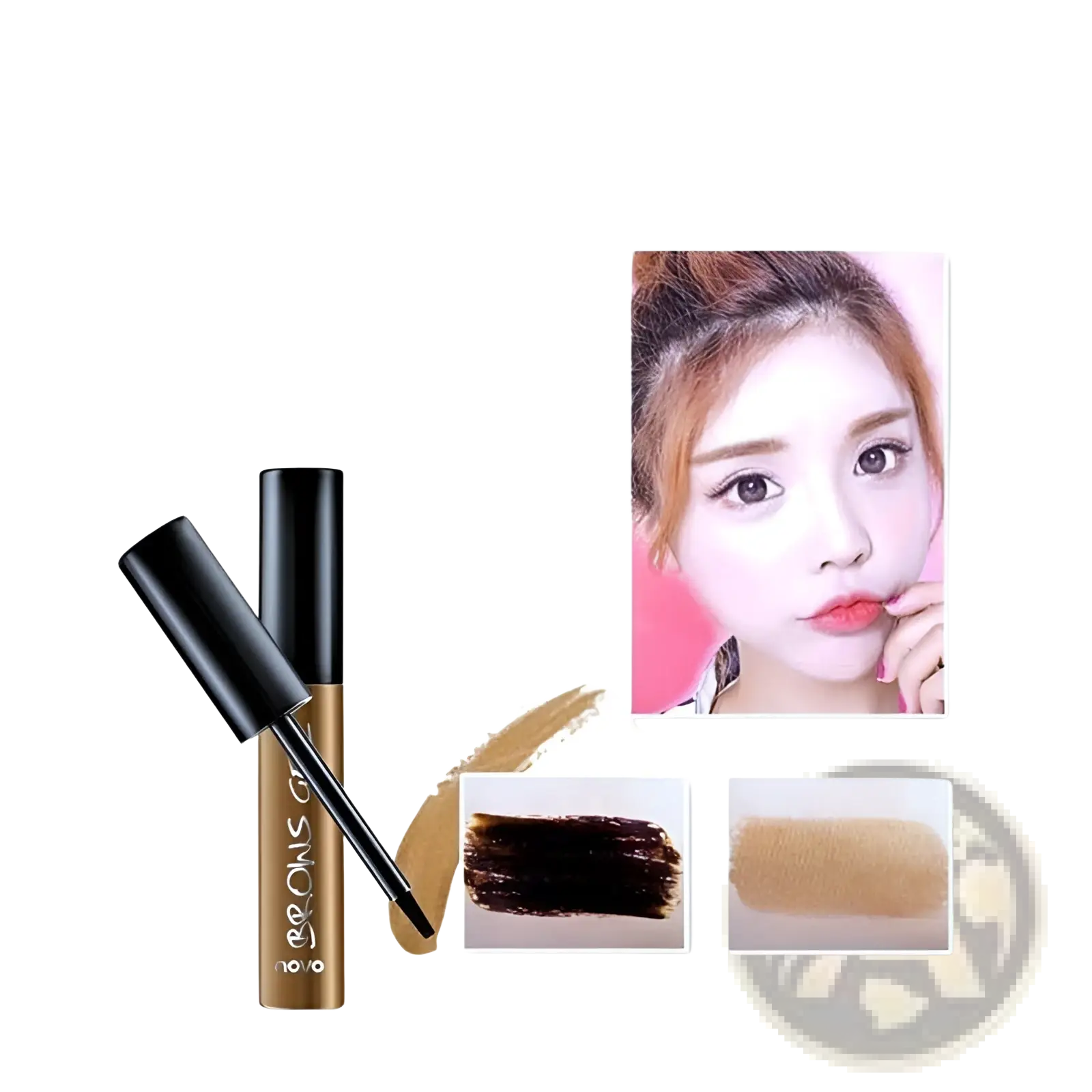 Brown eyebrow gel in a sleek black and gold tube with a fine brush applicator for precise waterproof tattoo tinting
