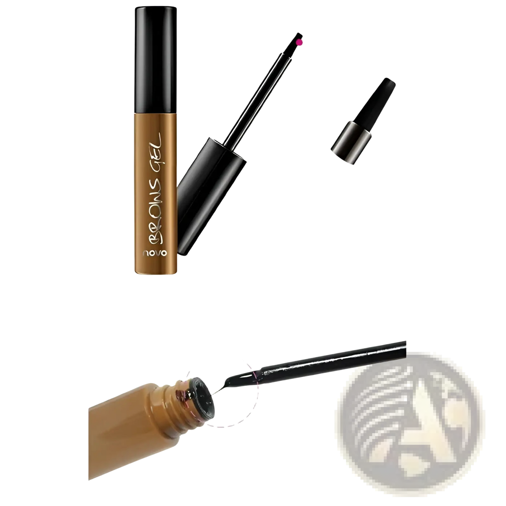 Brown novo brow peel off eyebrow tattoo tint waterproof gel kit in a sleek black tube with exclusive brush applicator