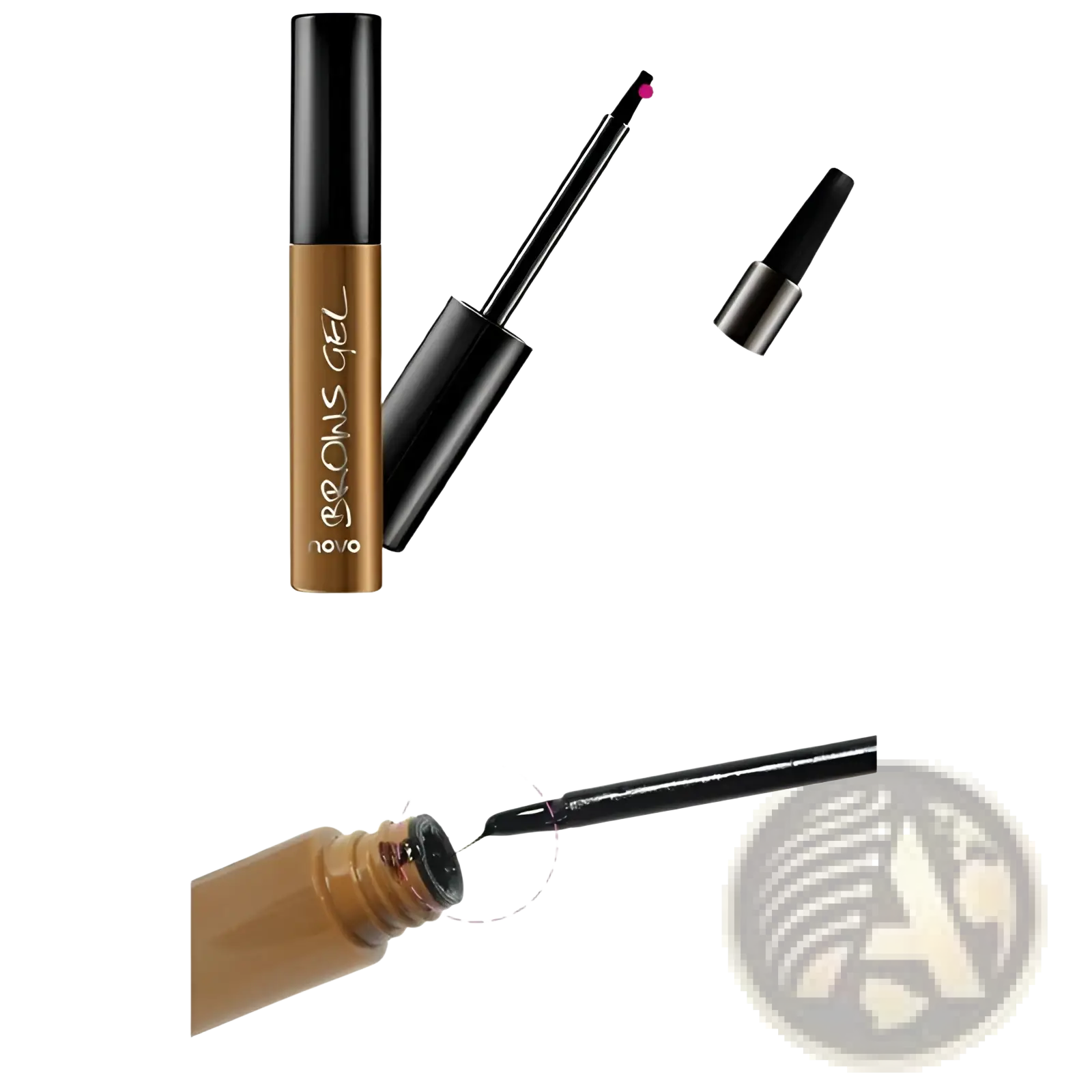 Brown novo brow peel off eyebrow tattoo tint waterproof gel kit in a sleek black tube with exclusive brush applicator
