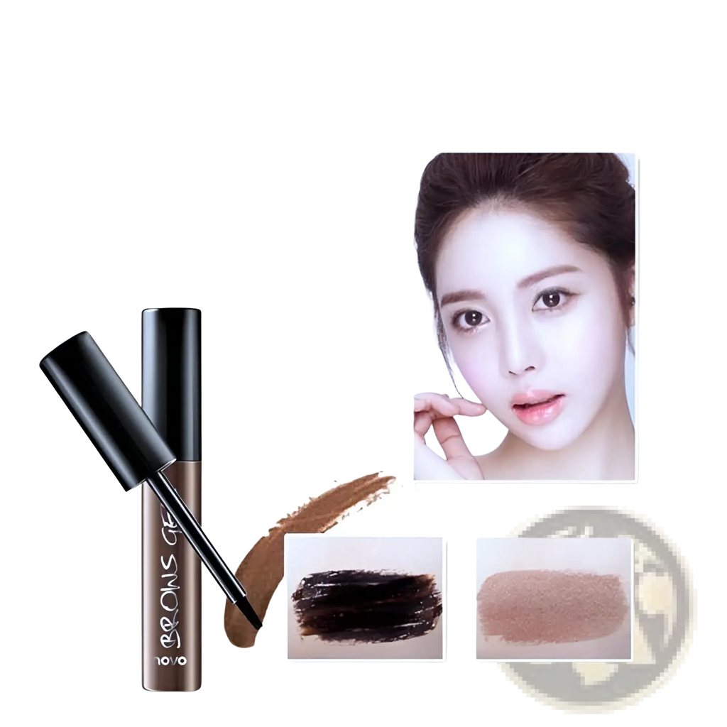 Dark brown peel off eyebrow tattoo tint waterproof gel kit in a sleek black tube with fine brush and shade swatches