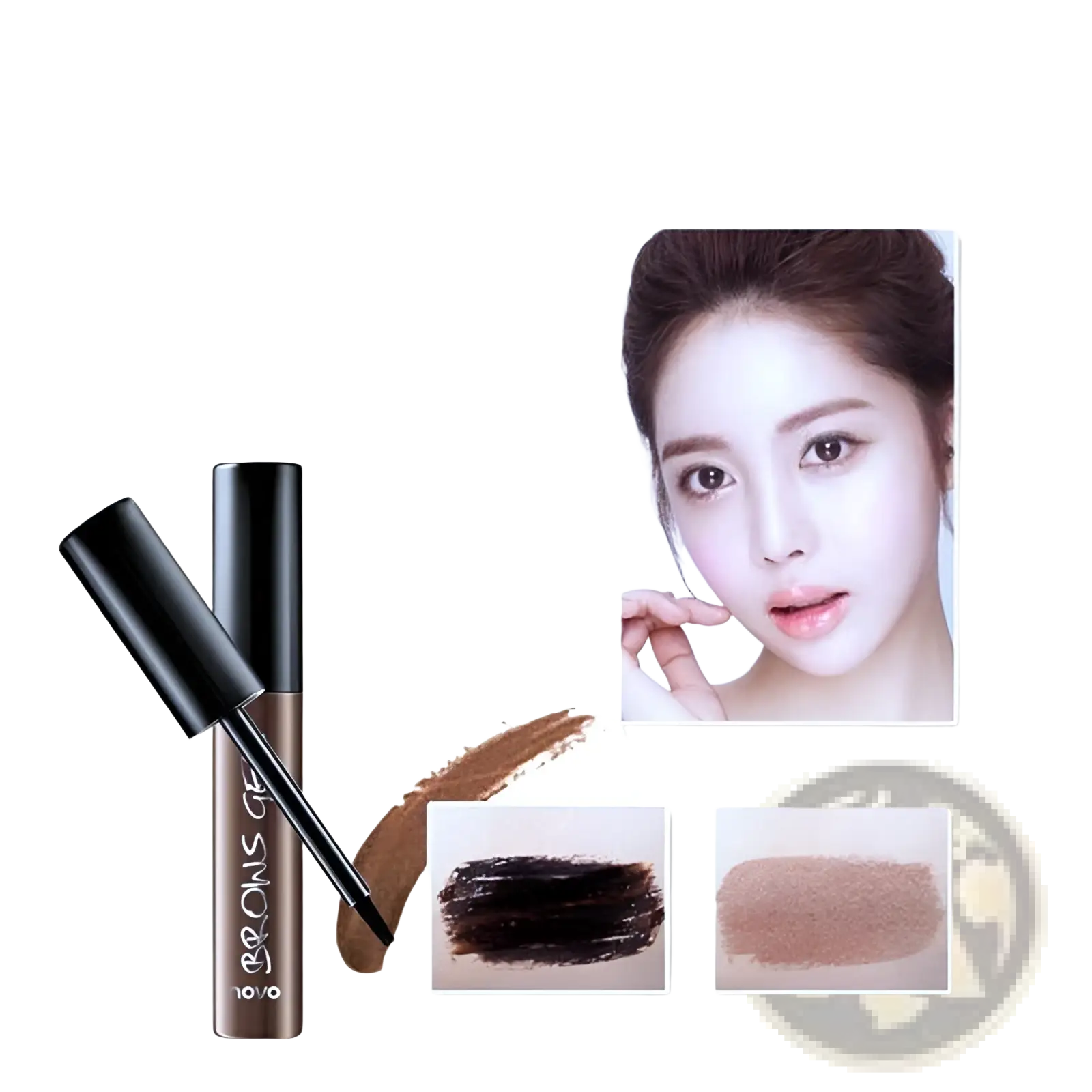 Dark brown peel off eyebrow tattoo tint waterproof gel kit in a sleek black tube with fine brush and shade swatches