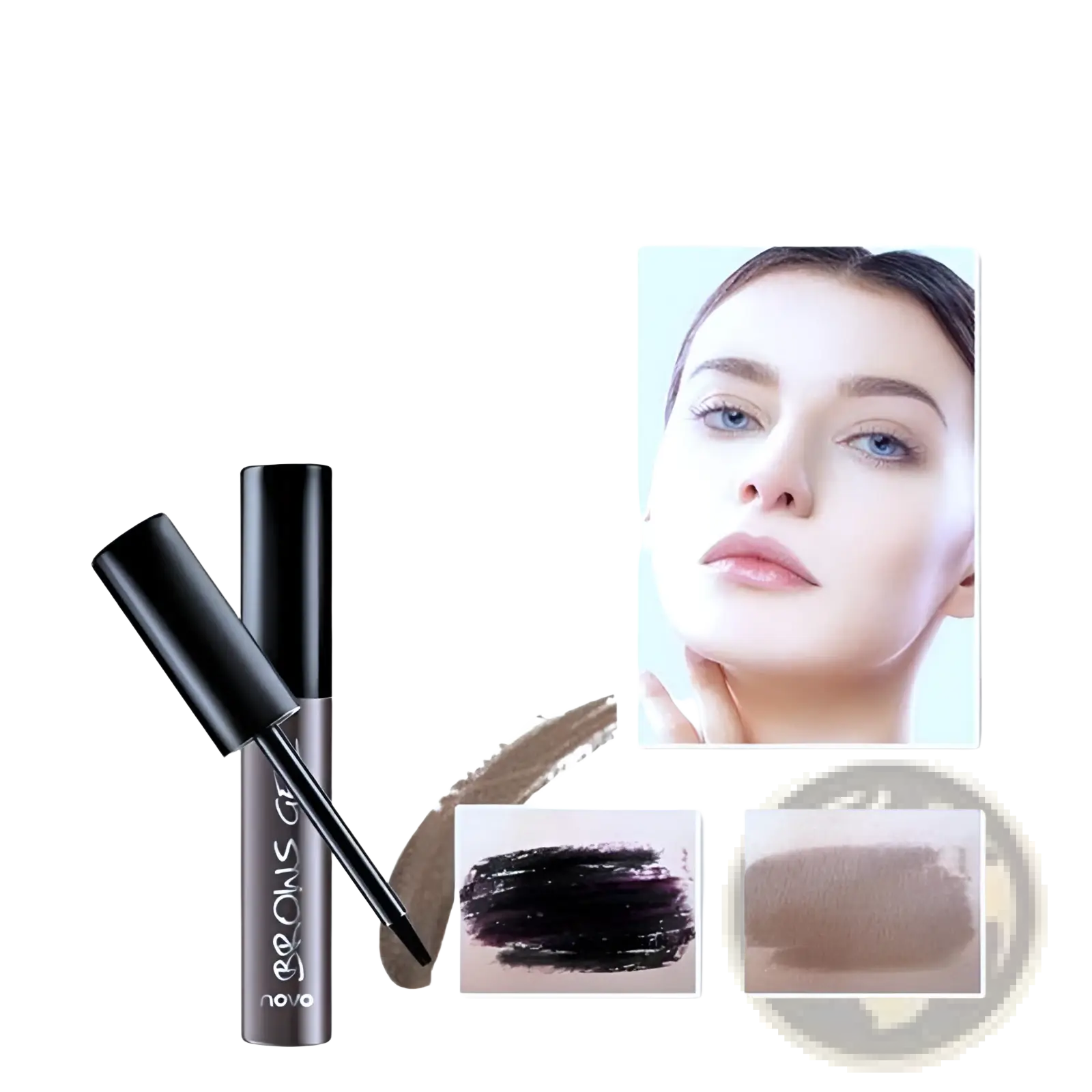Gray black eyebrow gel in a matte-finish tube with applicator from peel off eyebrow tattoo tint waterproof gel kit