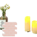 Pastel pink glossy peel and stick backsplash tile in a classic subway pattern with white grout for direct contact and fresh paint use