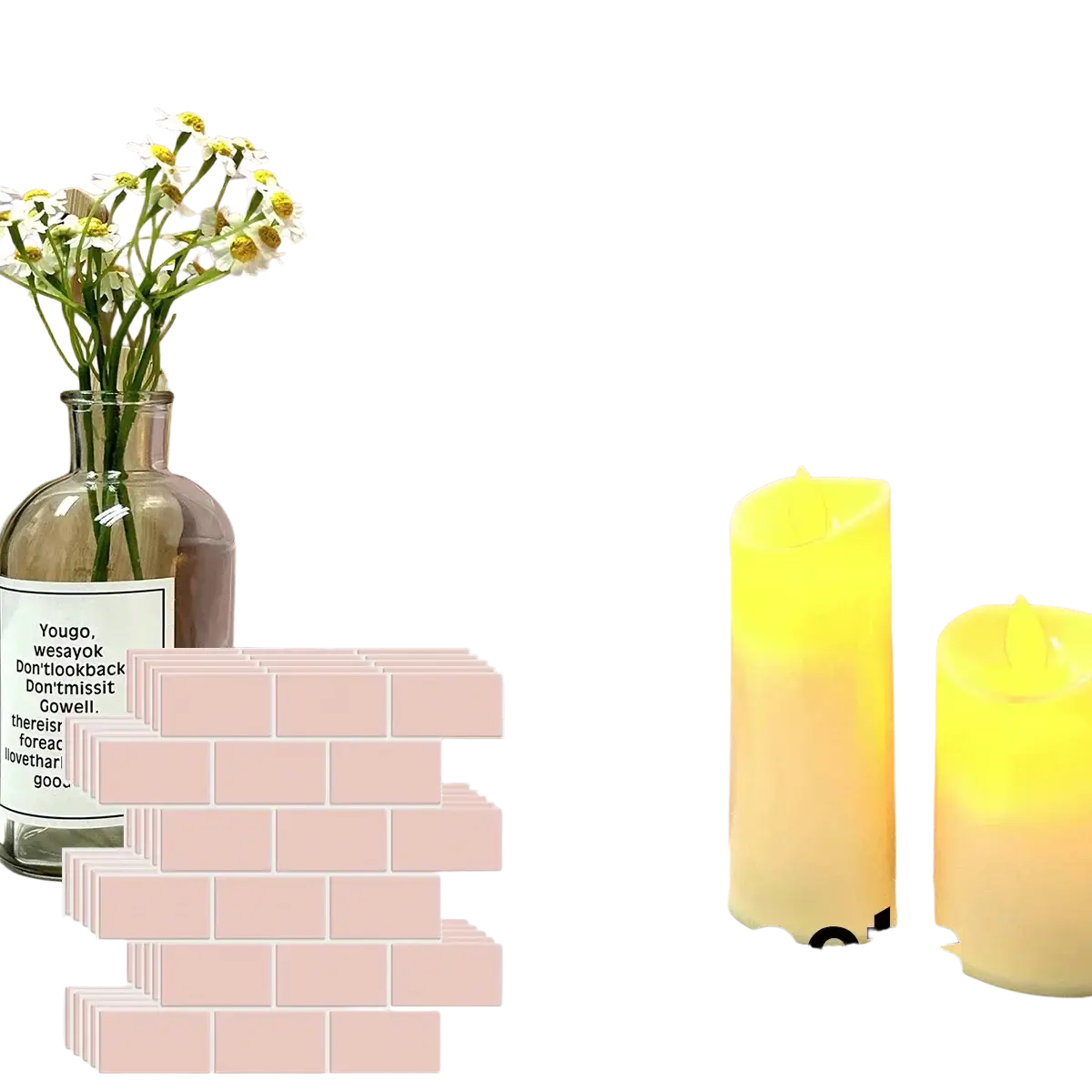 Pastel pink glossy peel and stick backsplash tile in a classic subway pattern with white grout for direct contact and fresh paint use