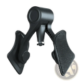 Black plastic pelvic floor muscle trainer and buttock exerciser with textured grip surfaces and adjustable clamps