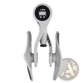 Gray plastic and metal pelvic floor muscle trainer for men with a digital display fitness clip