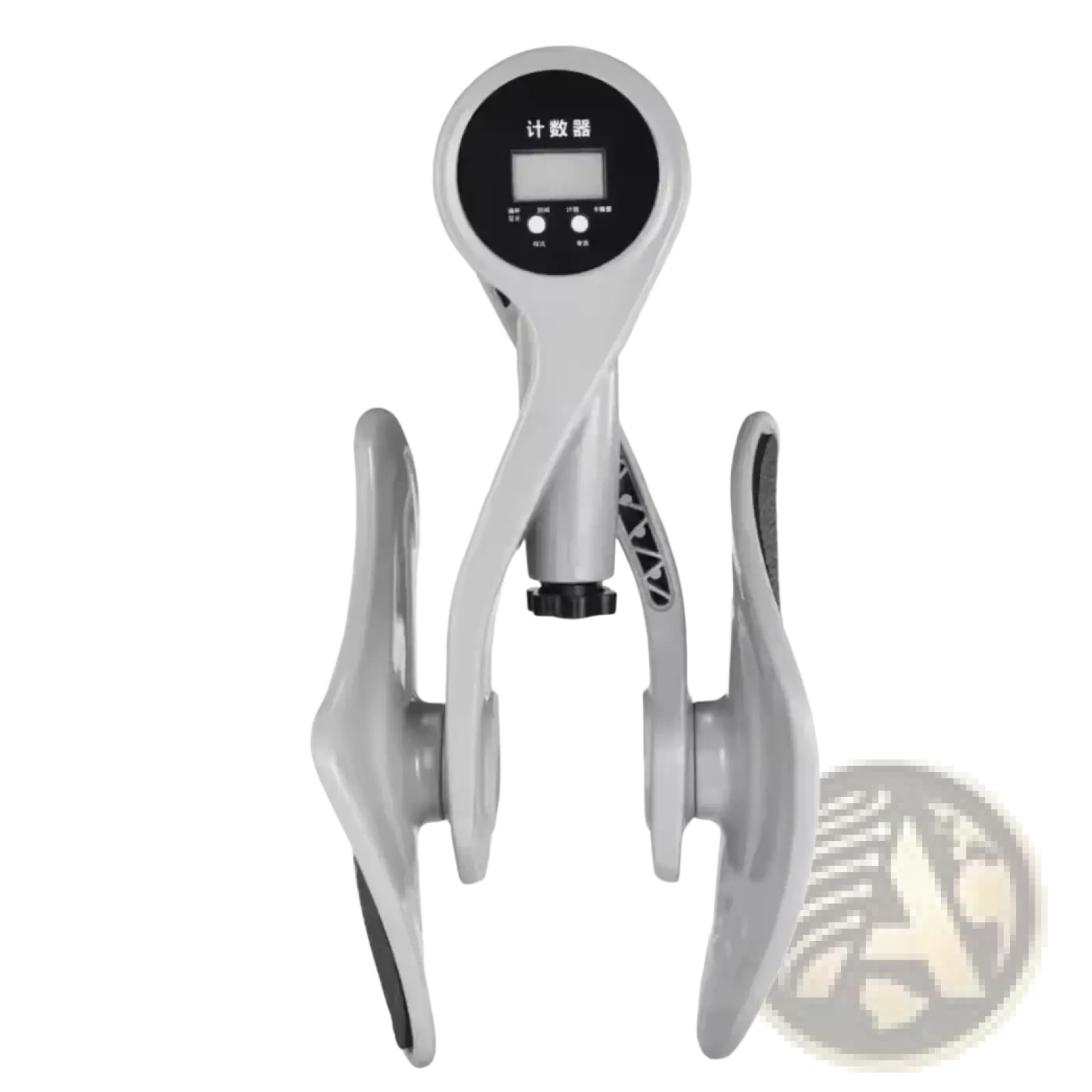 Gray plastic and metal pelvic floor muscle trainer for men with a digital display fitness clip
