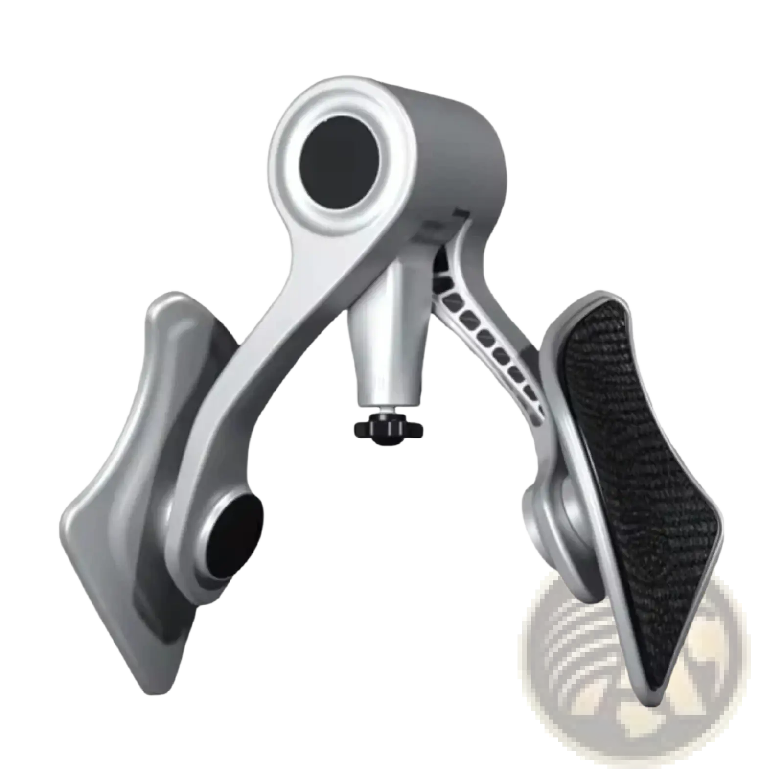 Silver and black carbon fiber pelvic floor muscle trainer pedal holder with adjustable arms for men