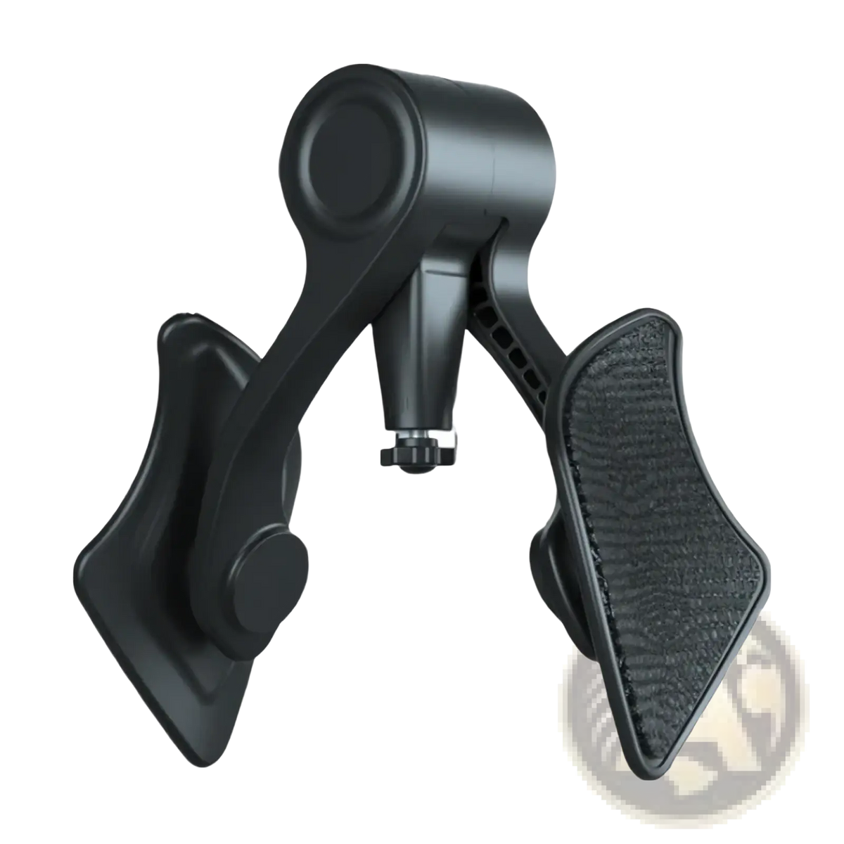 Black plastic pelvic floor muscle trainer smart kegel exerciser with textured grips and adjustable clamps for glute bridge use