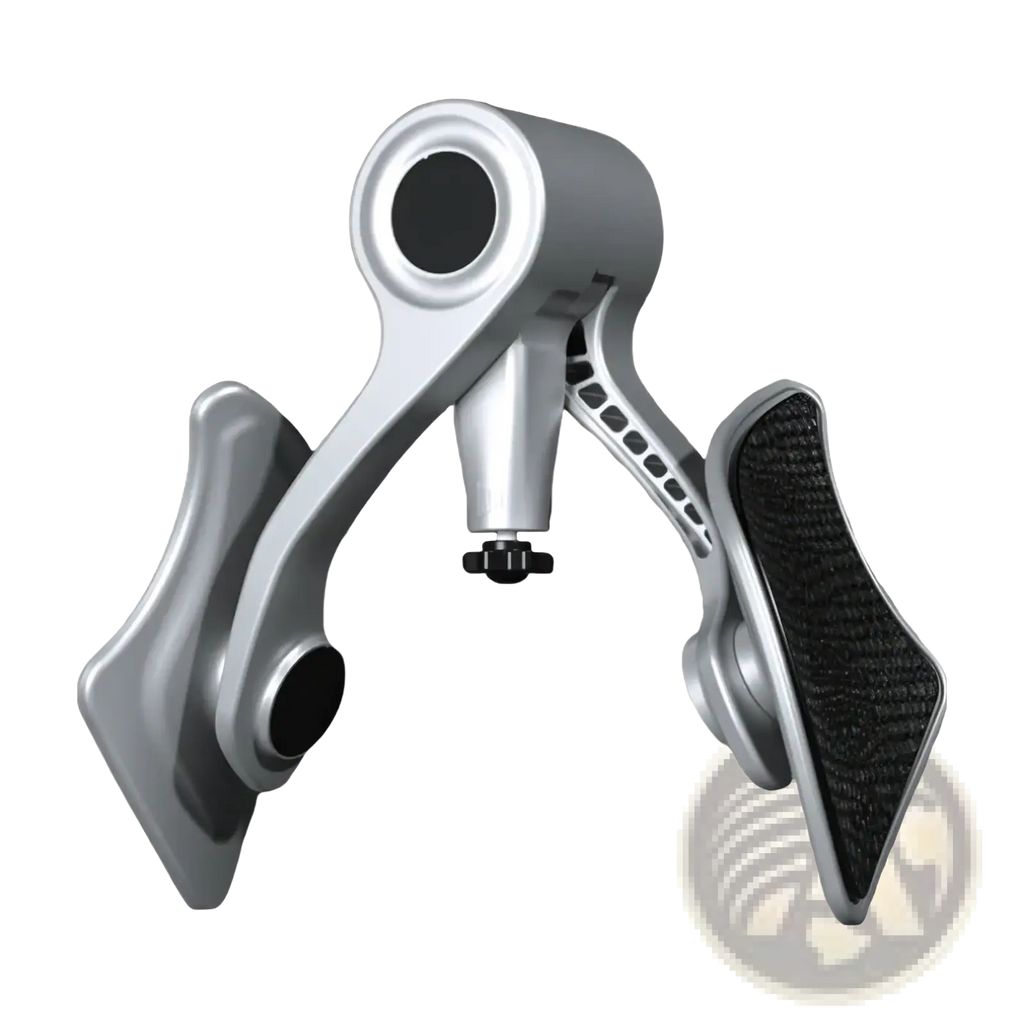 Silver and black adjustable pelvic floor muscle trainer with textured grip surfaces for smart kegel exercise