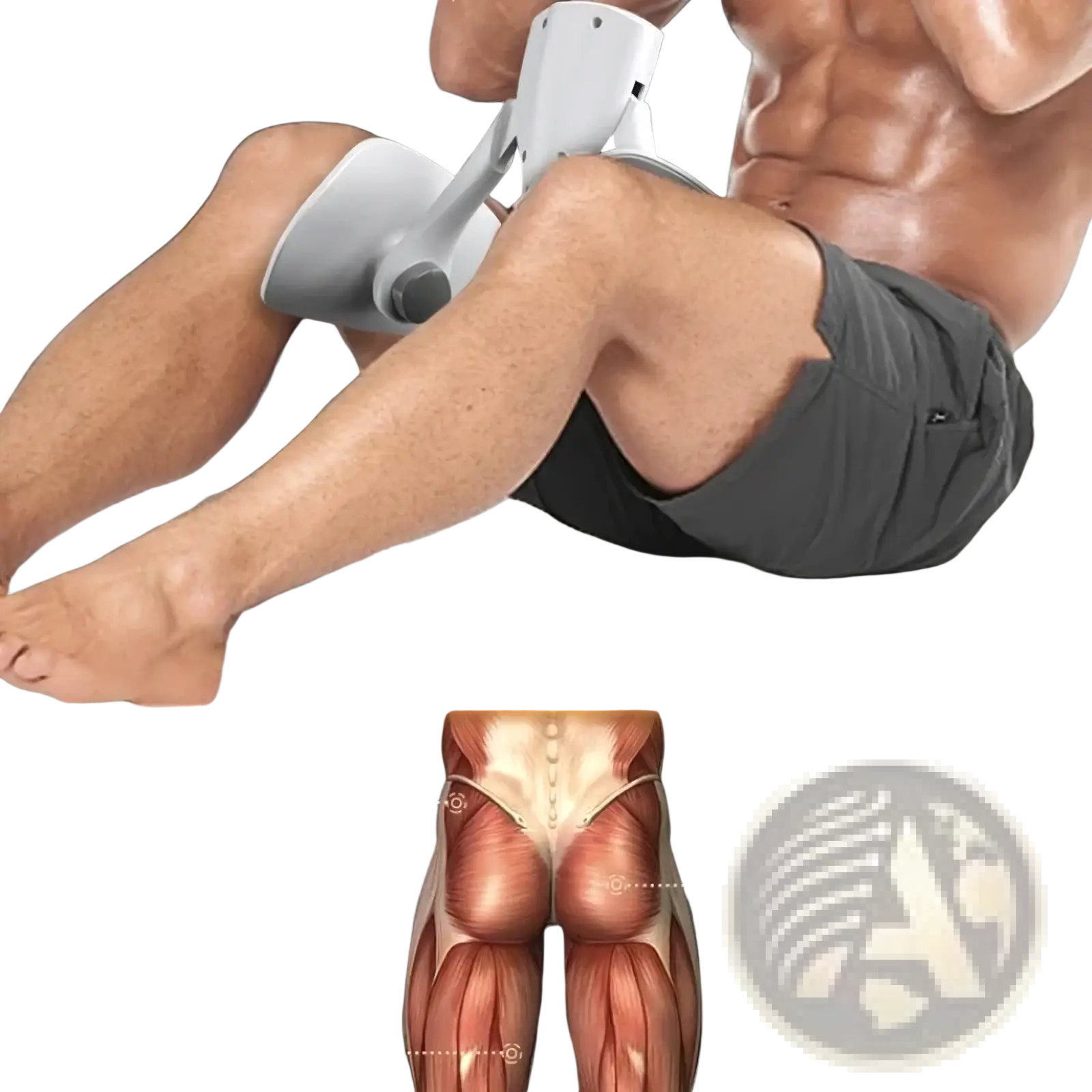 White plastic pelvic floor muscle trainer and thigh exerciser with adjustable padded attachments for gluteal workouts