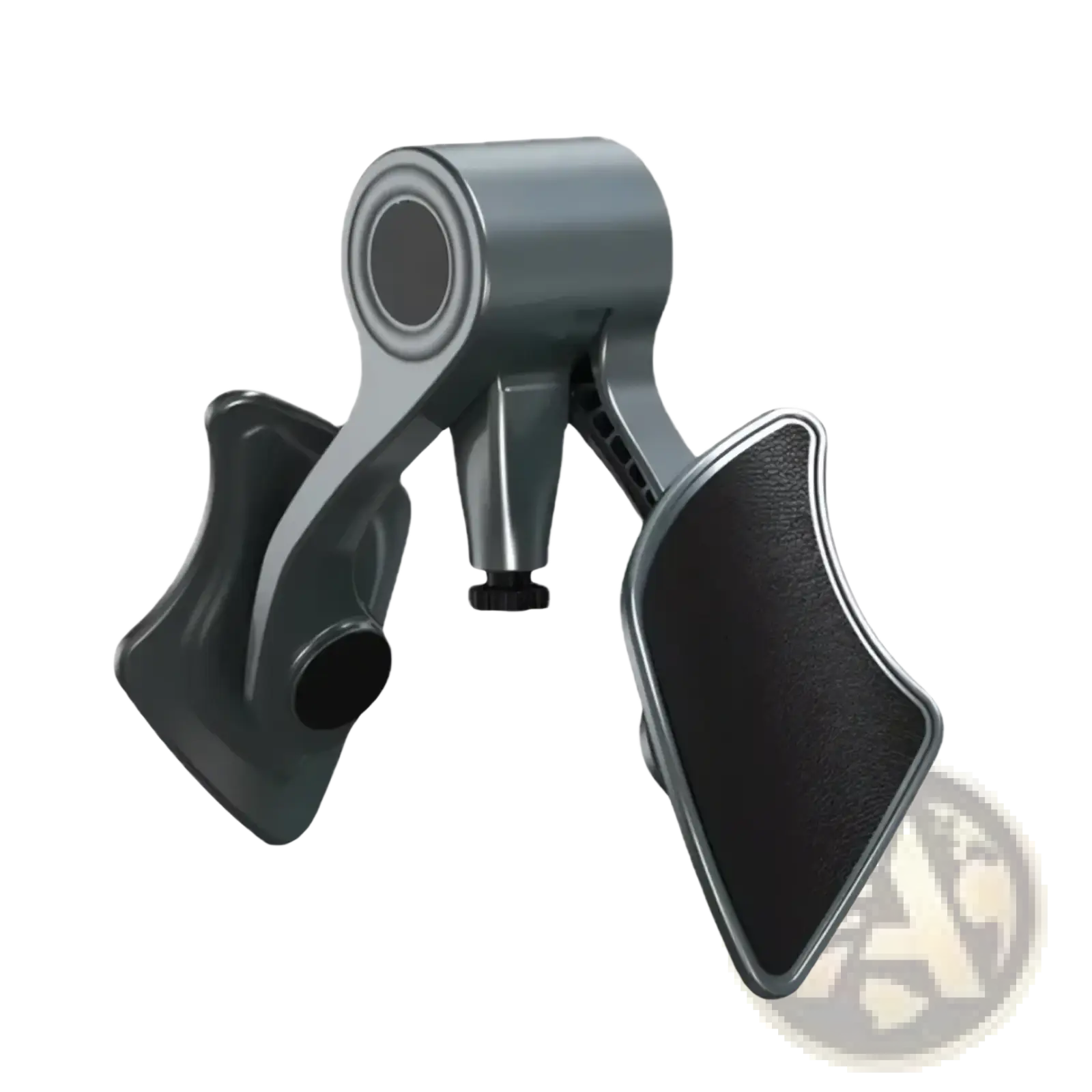 Gray metal pelvic muscle trainer and hip exerciser machine with black textured pads and adjustable settings for men