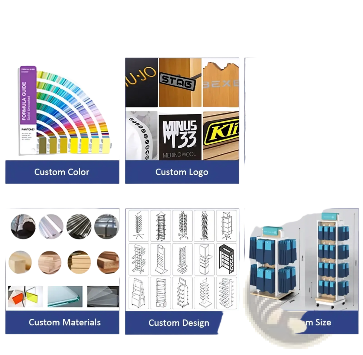 Customizable pencil shaped acrylic stationery display stand with modular shelving and adjustable height in wood and metal