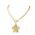 Gold-toned pendant necklace wisteria flower with a textured five-petal flower pendant and toggle clasp for women vintage style