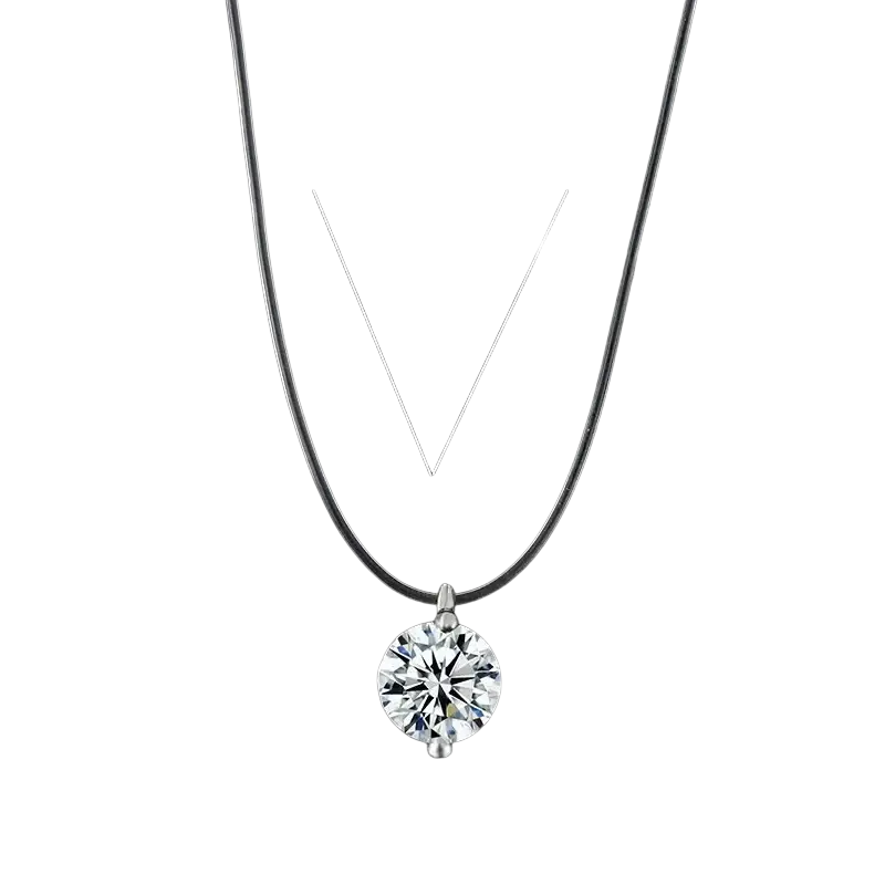 A sleek silver pendant necklace featuring a simple round single clear rhinestone choker pendant