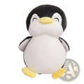 Cute black and white penguin plush toy with yellow beak and feet made of soft fabric for kids