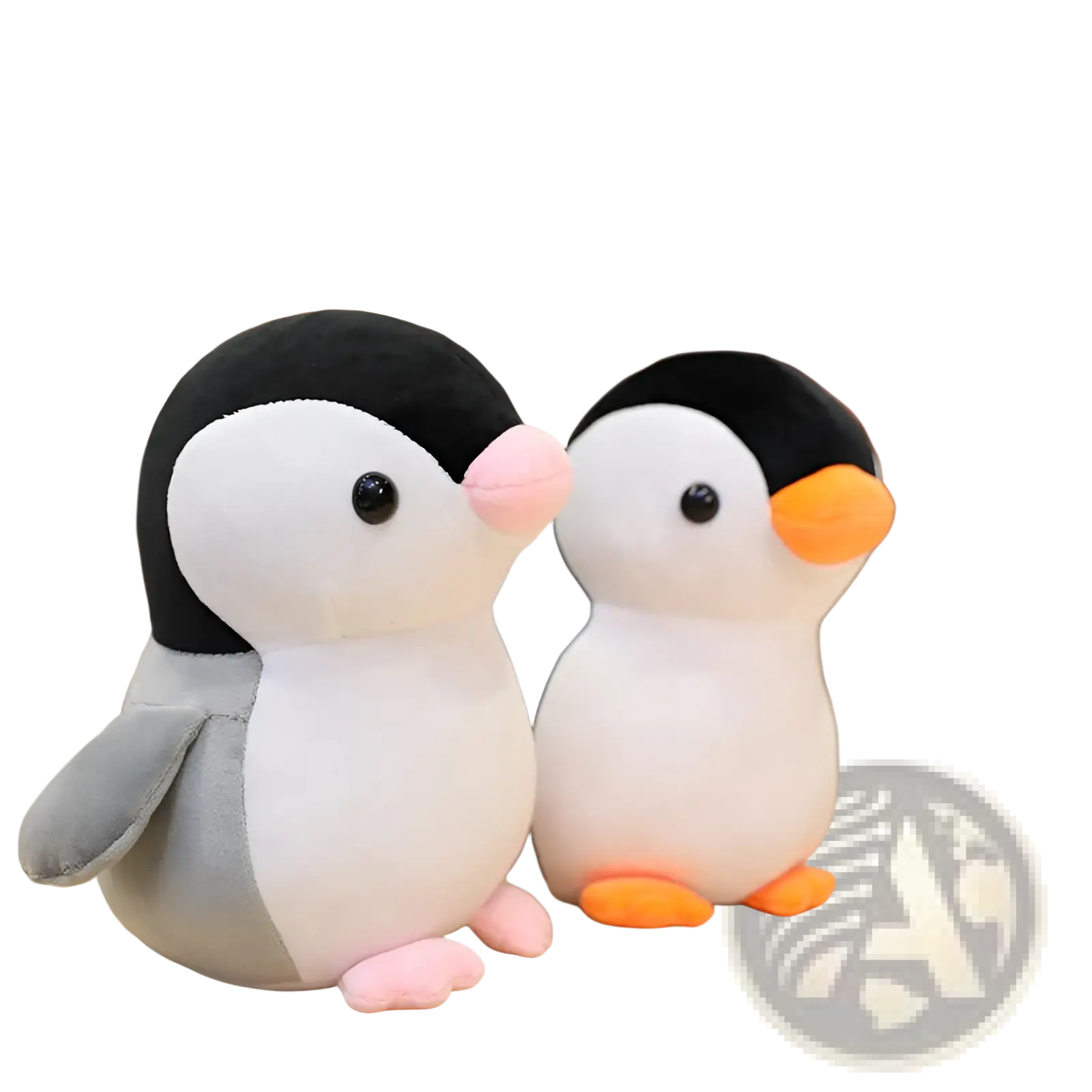 Cute black-and-white penguin plush toy with pink and orange beaks and feet soft stuffed animal for kids and teens