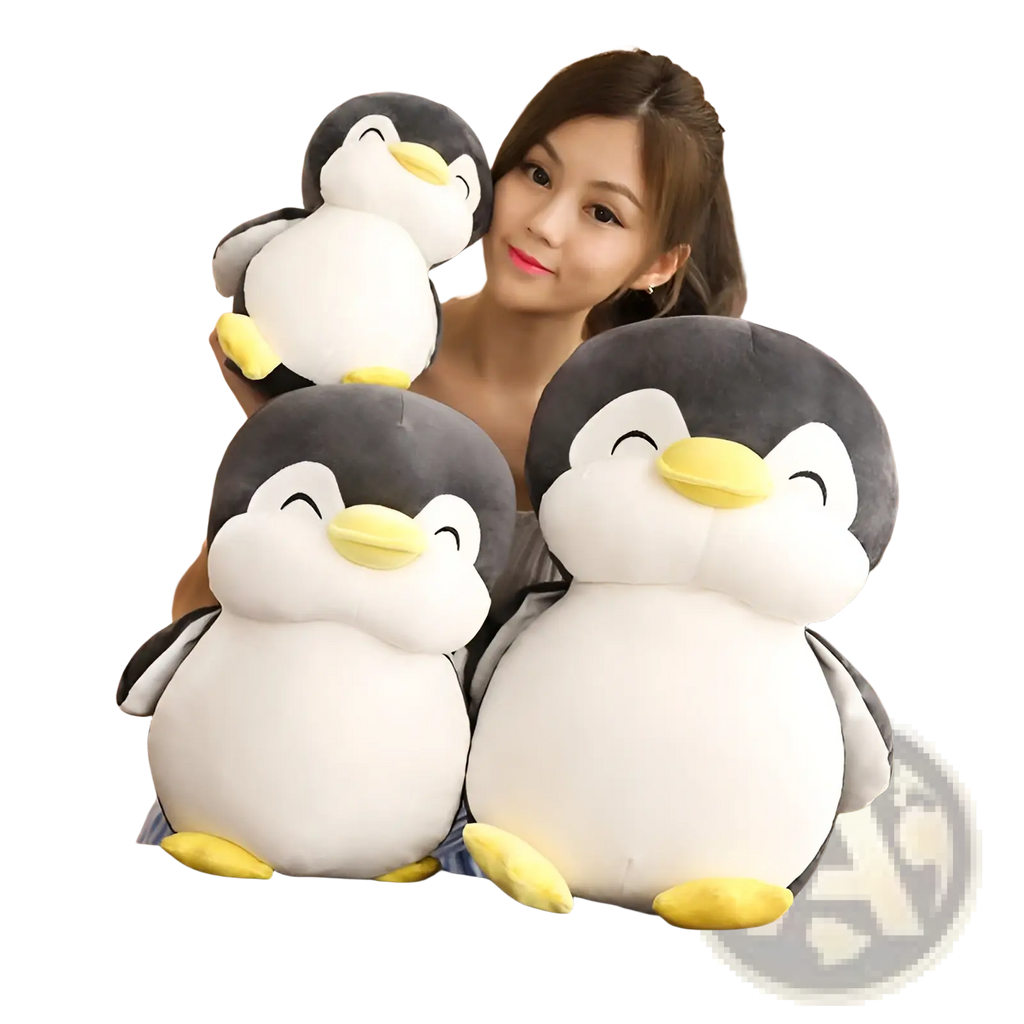 Cute black-and-white plush penguin toy with yellow beak and feet soft stuffed animal for kids